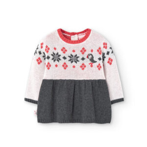 Vestido tricotosa de bebé niña -BCI - blanco químico
