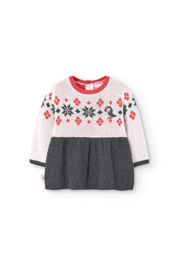 Vestido tricotosa de bebé niña -BCI - blanco químico