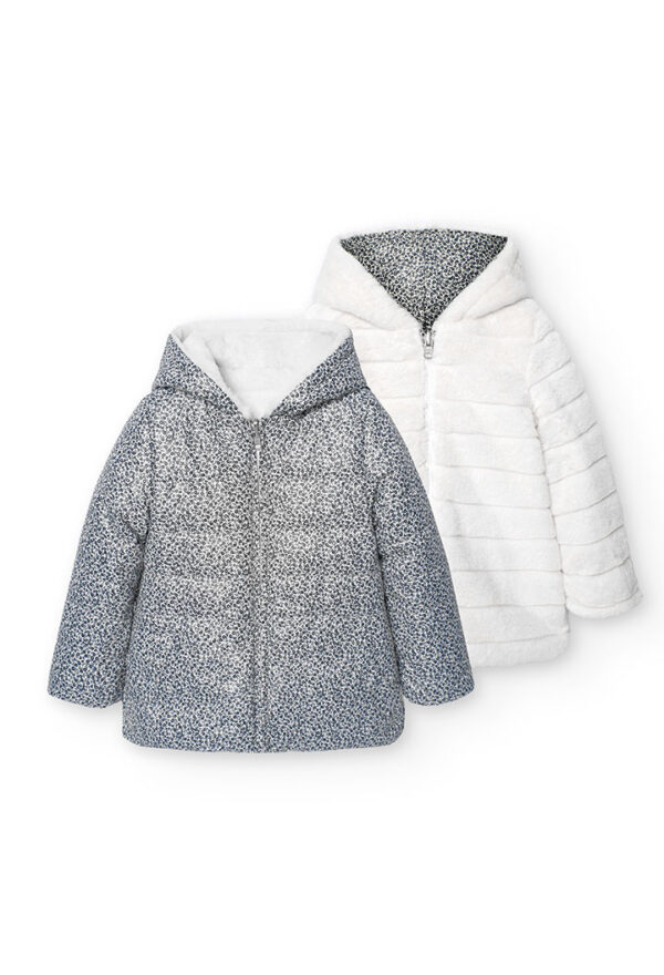 Parka reversible tejido técnico de niña - estampado corazones flor