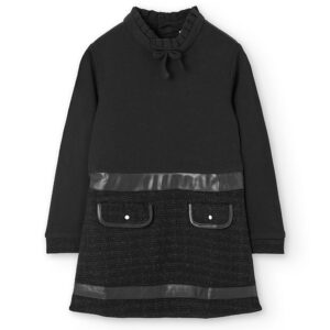 Vestido punto combinado de niña -BCI - NEGRO