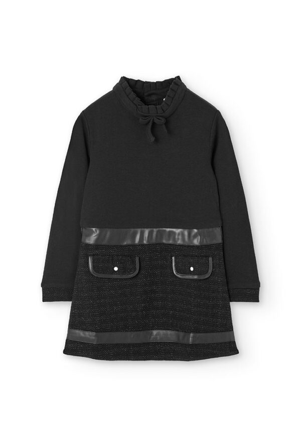 Vestido punto combinado de niña -BCI - NEGRO