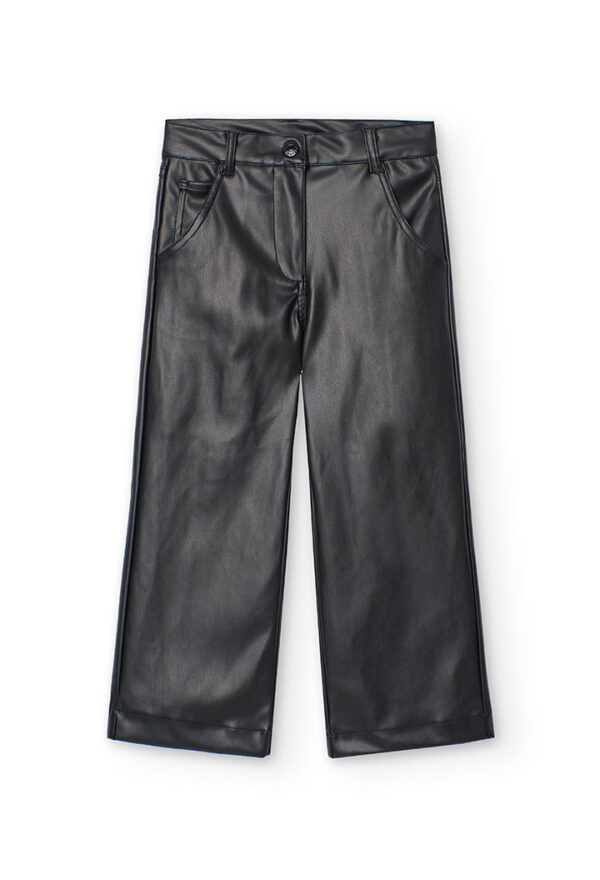 Pantalón polipiel de niña - NEGRO