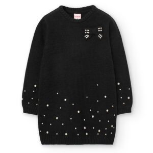 Vestido tricotosa con perlas de niña - NEGRO