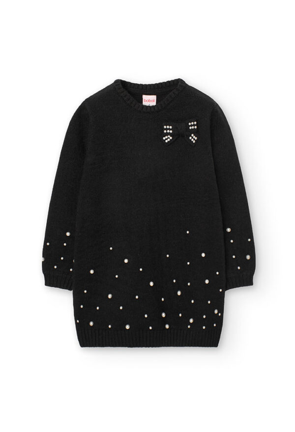 Vestido tricotosa con perlas de niña - NEGRO