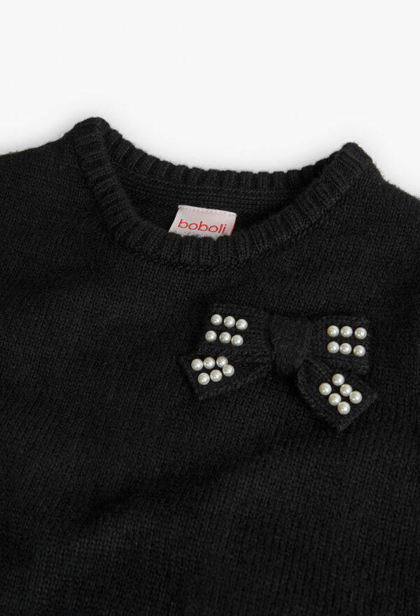 Vestido tricotosa con perlas de niña - NEGRO - Image 3